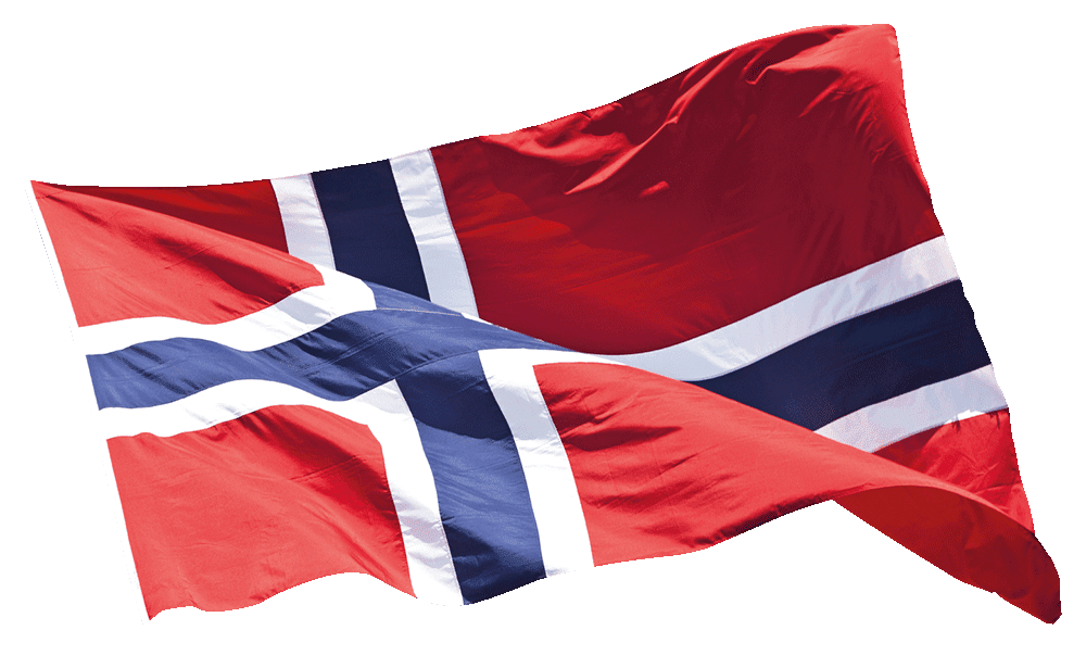 Norsk flagg som vaier i vinden - Klikk for stort bilde