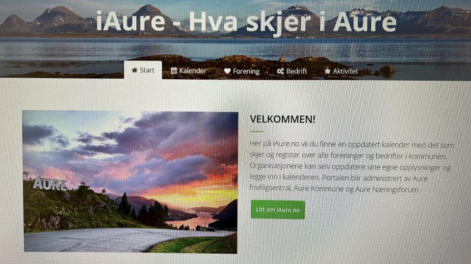 Lenke til artikkel: iAure - felles portal over lag, foreninger og bedrifter og kalender over aktiviteter i Aure kommune