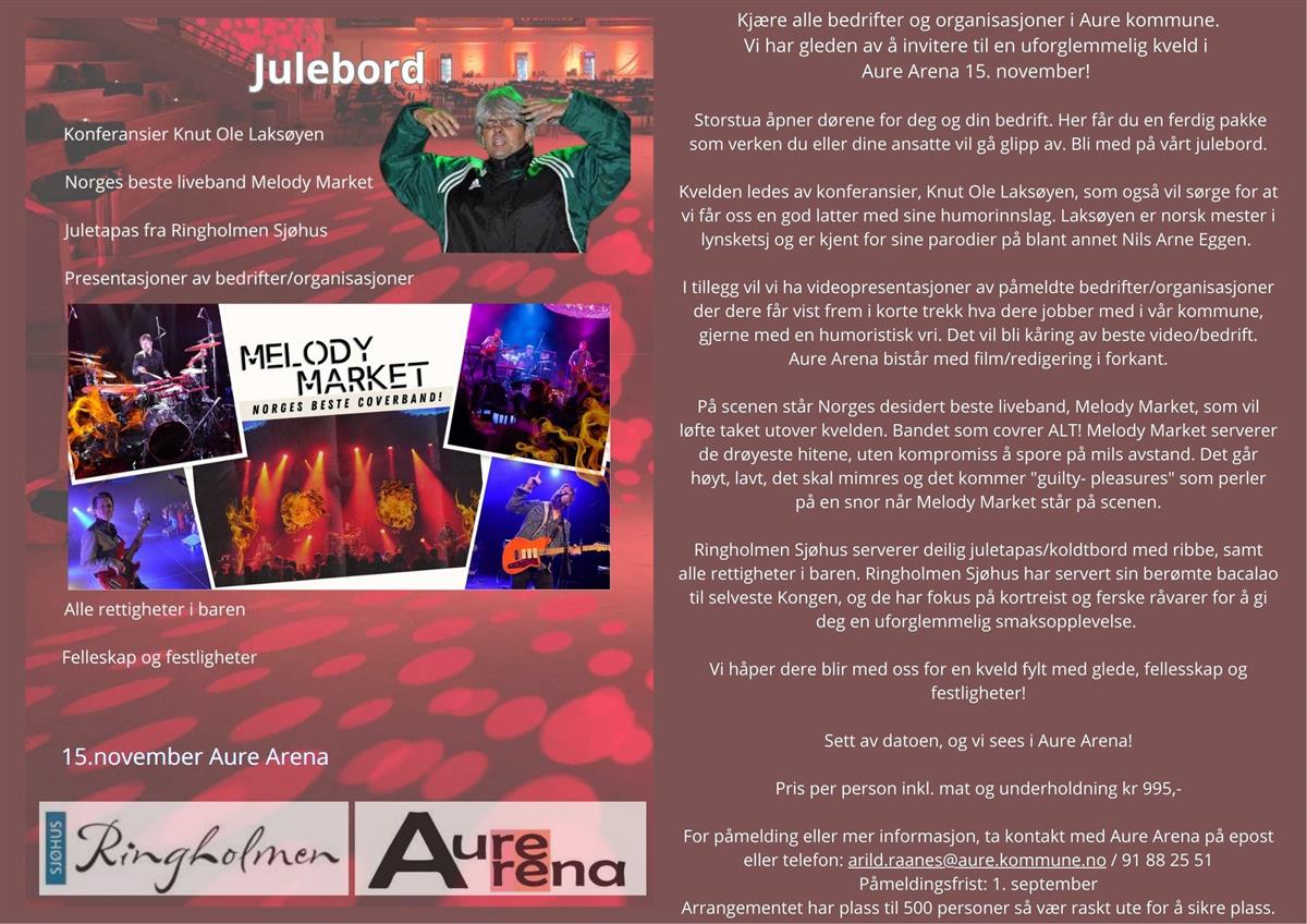 Invitasjon til julebord i Aure Arena. All tekst i artikkelen - Klikk for stort bilde