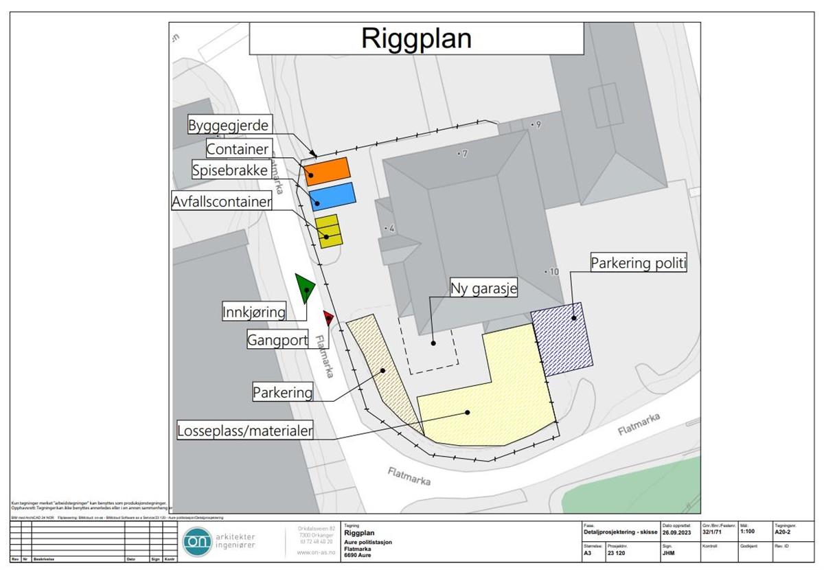 Riggplan for byggeprosjekt nye Aure politistasjon - Klikk for stort bilde