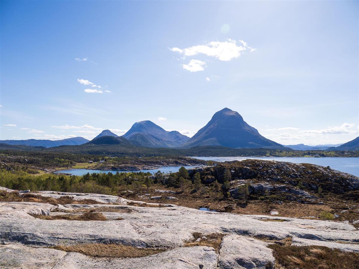 Naturbilde fra Solskjelsøya, med Tustnafjella i bakgrunnen. - Klikk for stort bilde