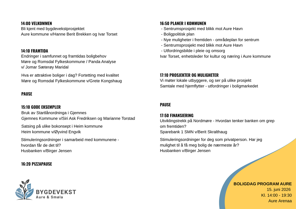 Program for boligdag i Aure. All tekst finnes i artikkelen - Klikk for stort bilde